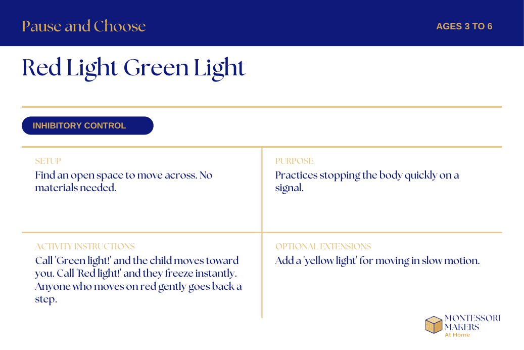Red Light Green Light card (Inhibitory Control, Ages 3 to 6)