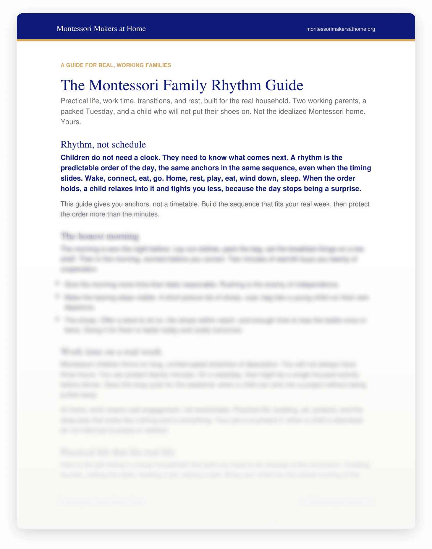 Family Rhythm Guide preview: a predictable order of daily anchors, with protected sections blurred in this public preview.